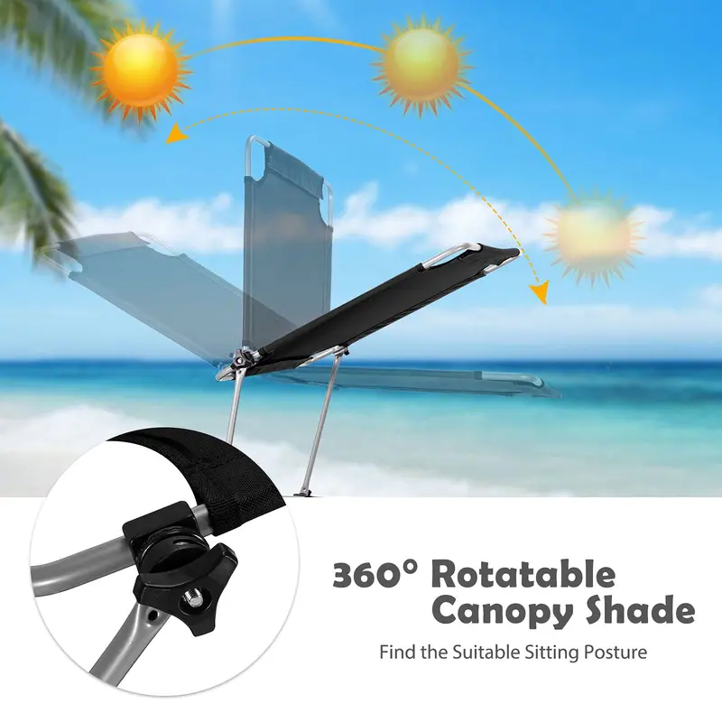 Shade-Canopy Lounge Chair with Convenient Storage Pocket – Portable Folding Design