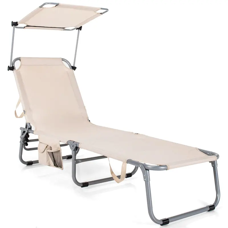Shade-Canopy Lounge Chair with Convenient Storage Pocket – Portable Folding Design