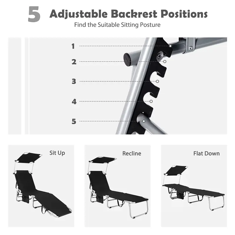 Shade-Canopy Lounge Chair with Convenient Storage Pocket – Portable Folding Design