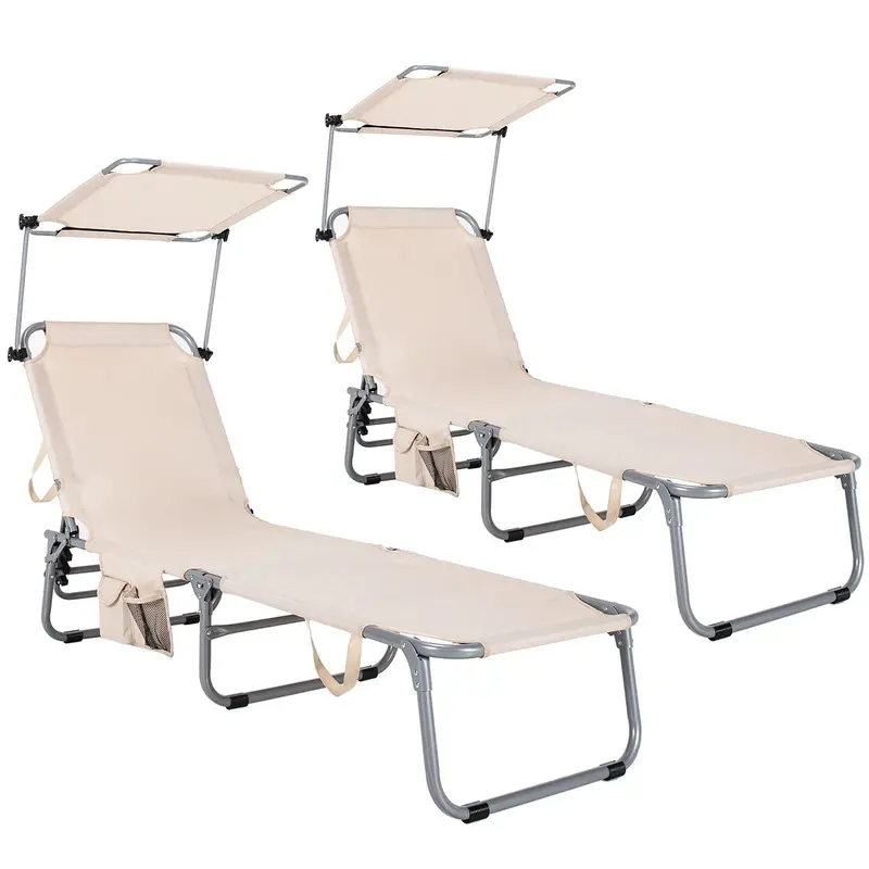 Shade-Canopy Lounge Chair with Convenient Storage Pocket – Portable Folding Design