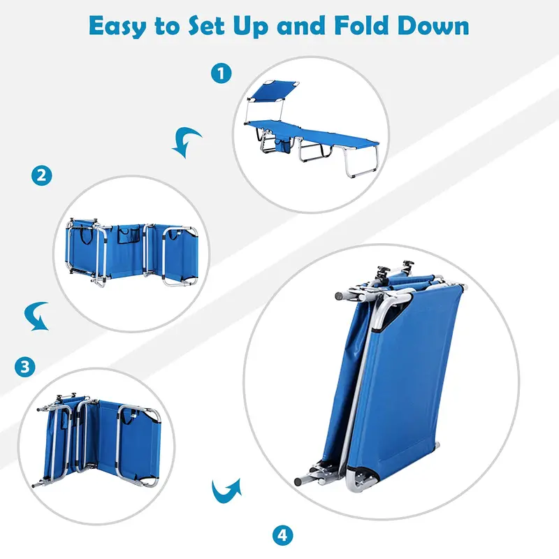 Shade-Canopy Lounge Chair with Convenient Storage Pocket – Portable Folding Design