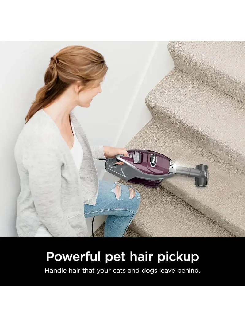 Shark Rocket Deluxe Pro Corded Stick Vacuum – Lightweight, Pet Hair Tools, LED Lighting (Bordeaux/Silver)