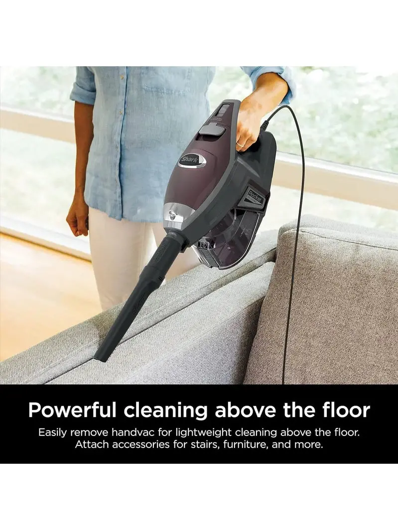Shark Rocket Deluxe Pro Corded Stick Vacuum – Lightweight, Pet Hair Tools, LED Lighting (Bordeaux/Silver)