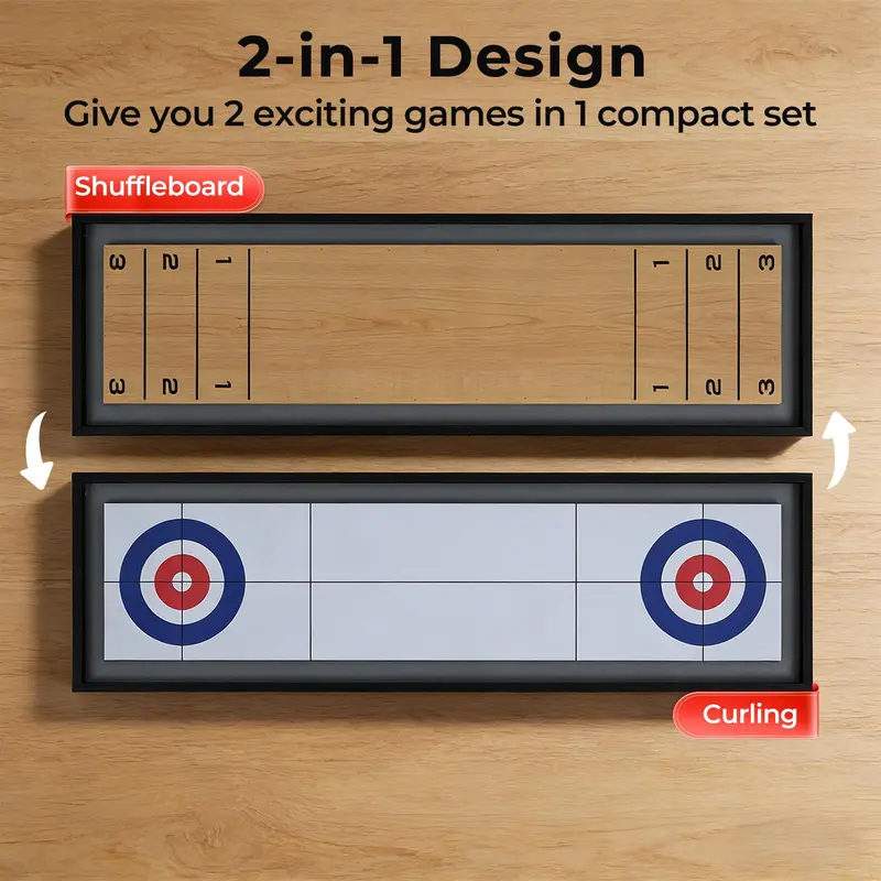 Shuffleboard and Curling Hybrid Board Game Set for Adult Play