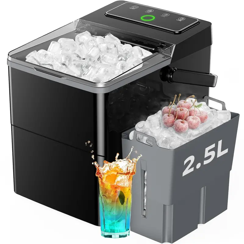 Silonn Countertop Ice Maker – Expanding 2.5L Ice Basket, LED Touch Control, 9 Cubes in 6 Minutes, 2 Bullet Ice Sizes, Self-Cleaning