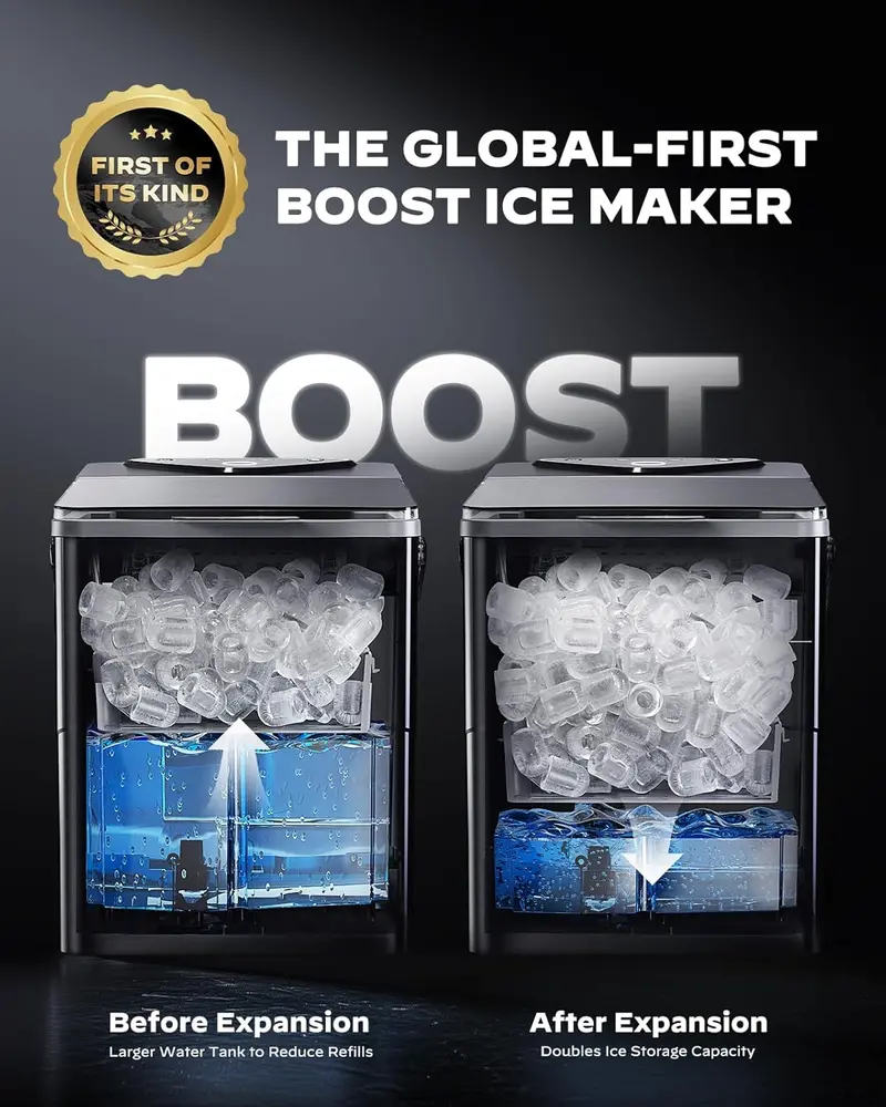 Silonn Countertop Ice Maker – Expanding 2.5L Ice Basket, LED Touch Control, 9 Cubes in 6 Minutes, 2 Bullet Ice Sizes, Self-Cleaning 2