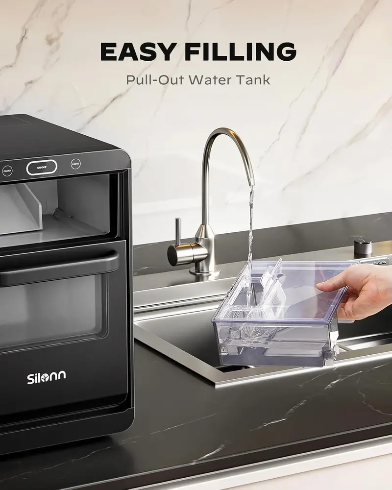 Silonn Countertop Nugget Ice Maker – Pull-Out Water Tank, Removable Ice Basket, Fast Ice Production
