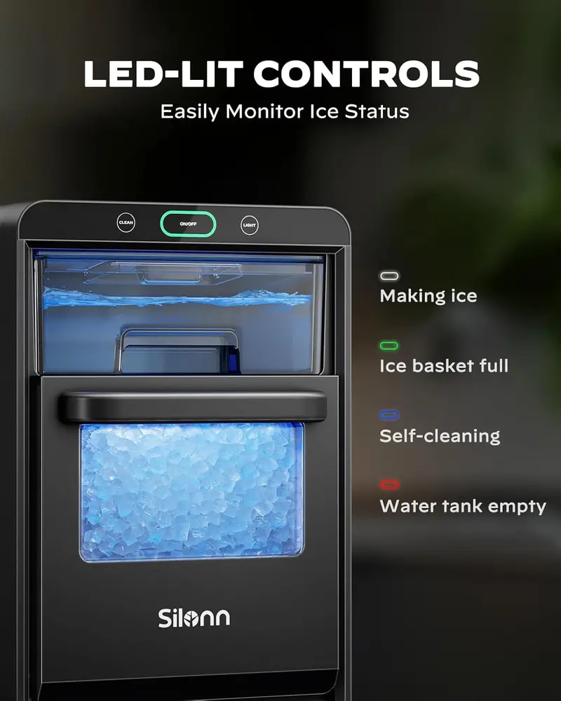 Silonn Countertop Nugget Ice Maker – Pull-Out Water Tank, Removable Ice Basket, Fast Ice Production