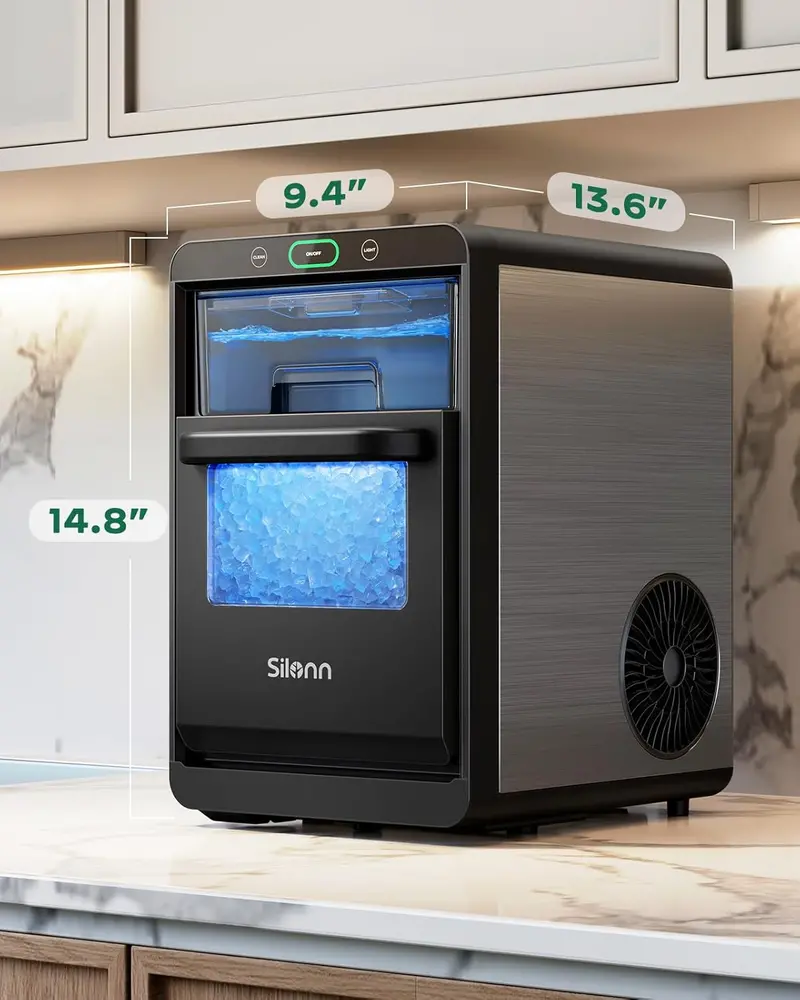 Silonn Countertop Nugget Ice Maker – Pull-Out Water Tank, Removable Ice Basket, Fast Ice Production