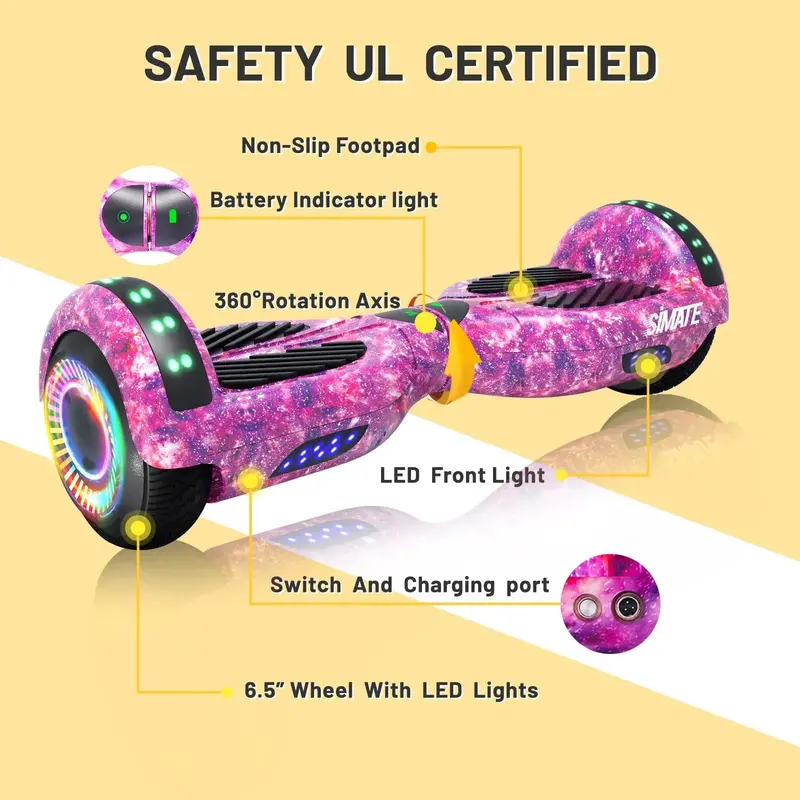 SIMATE 6.5-Inch Self-Balancing Hoverboard with Bluetooth Audio & RGB LED Lighting