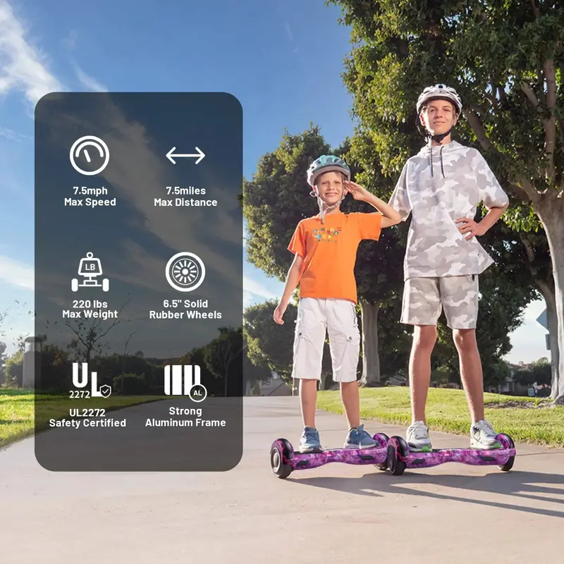 SIMATE 6.5-Inch Self-Balancing Hoverboard with Bluetooth Audio & RGB LED Lighting