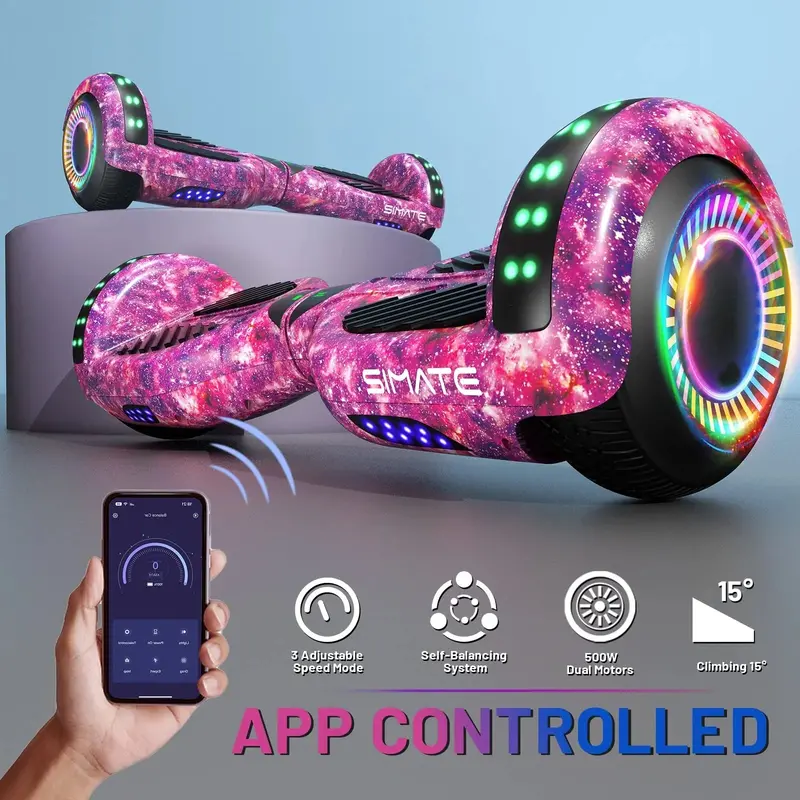 SIMATE 6.5-Inch Self-Balancing Hoverboard with Bluetooth Audio & RGB LED Lighting