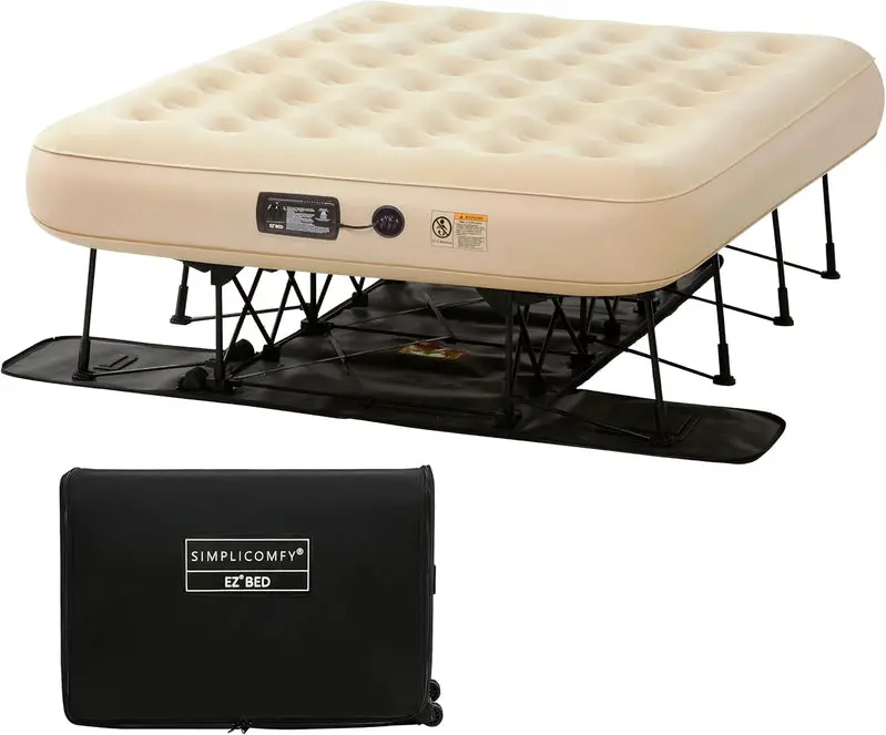 Simpli Comfy Queen Air Mattress with Integrated Steel Frame and Built-in Pump