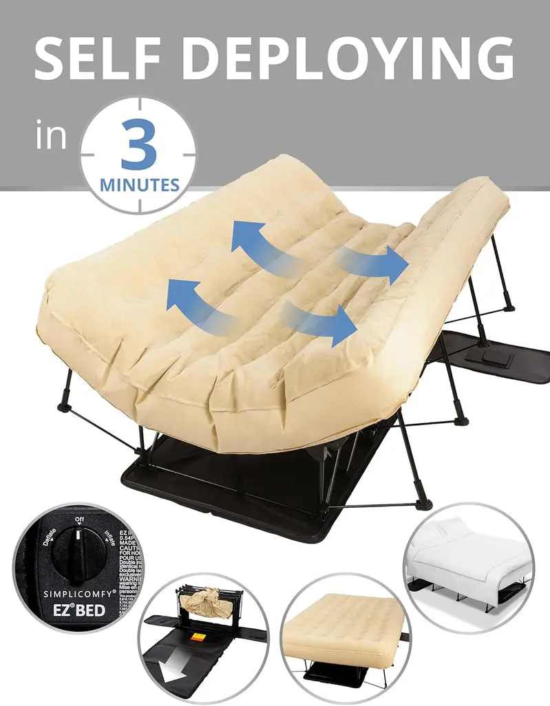 Simpli Comfy Queen Air Mattress with Integrated Steel Frame and Built-in Pump