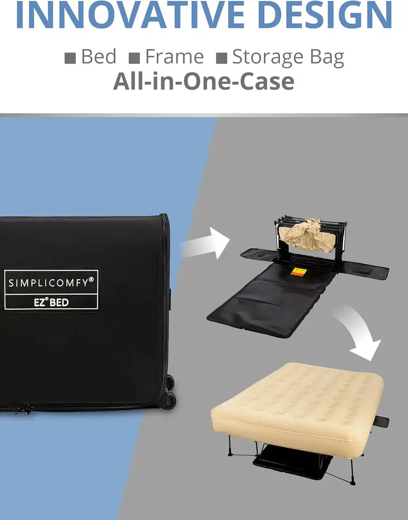 Simpli Comfy Queen Air Mattress with Integrated Steel Frame and Built-in Pump
