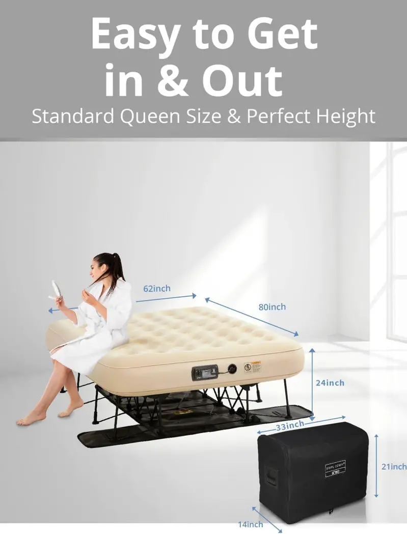 Simpli Comfy Queen Air Mattress with Integrated Steel Frame and Built-in Pump