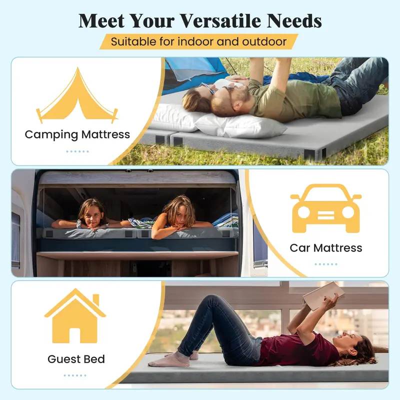 Single-Size Memory Foam Camping Mattress – Roll-Up Sleeping Pad with Anti-Slip Base and Travel Bag (74" x 30.5") 2