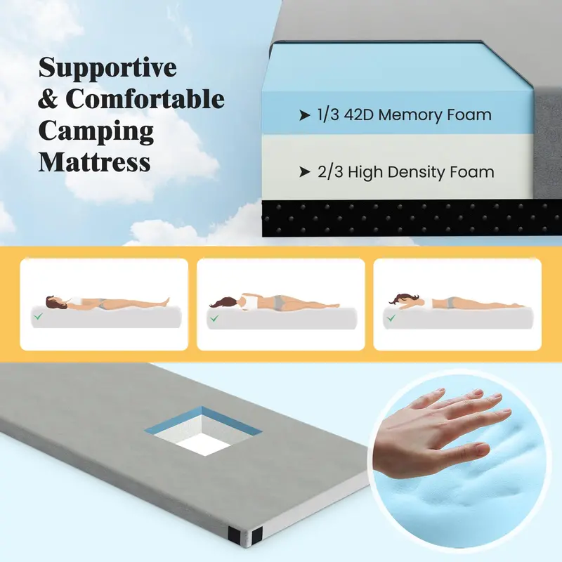 Single-Size Memory Foam Camping Mattress – Roll-Up Sleeping Pad with Anti-Slip Base and Travel Bag (74" x 30.5")