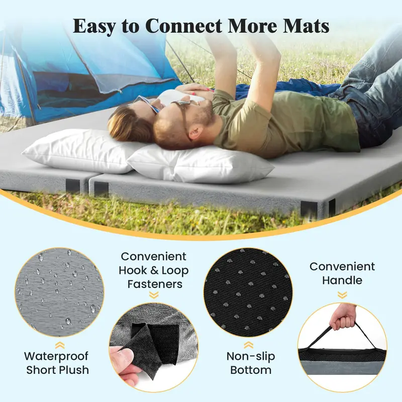 Single-Size Memory Foam Camping Mattress – Roll-Up Sleeping Pad with Anti-Slip Base and Travel Bag (74" x 30.5")