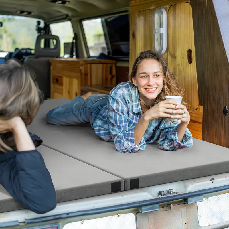 Single-Size Memory Foam Camping Mattress – Roll-Up Sleeping Pad with Anti-Slip Base and Travel Bag (74" x 30.5")