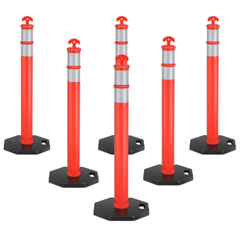 Six-Pack 45-Inch Traffic Delineator Cones – Reflective Collars and Sturdy Base for Safety Barriers