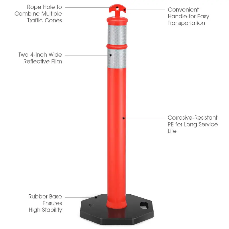 Six-Pack 45-Inch Traffic Delineator Cones – Reflective Collars and Sturdy Base for Safety Barriers