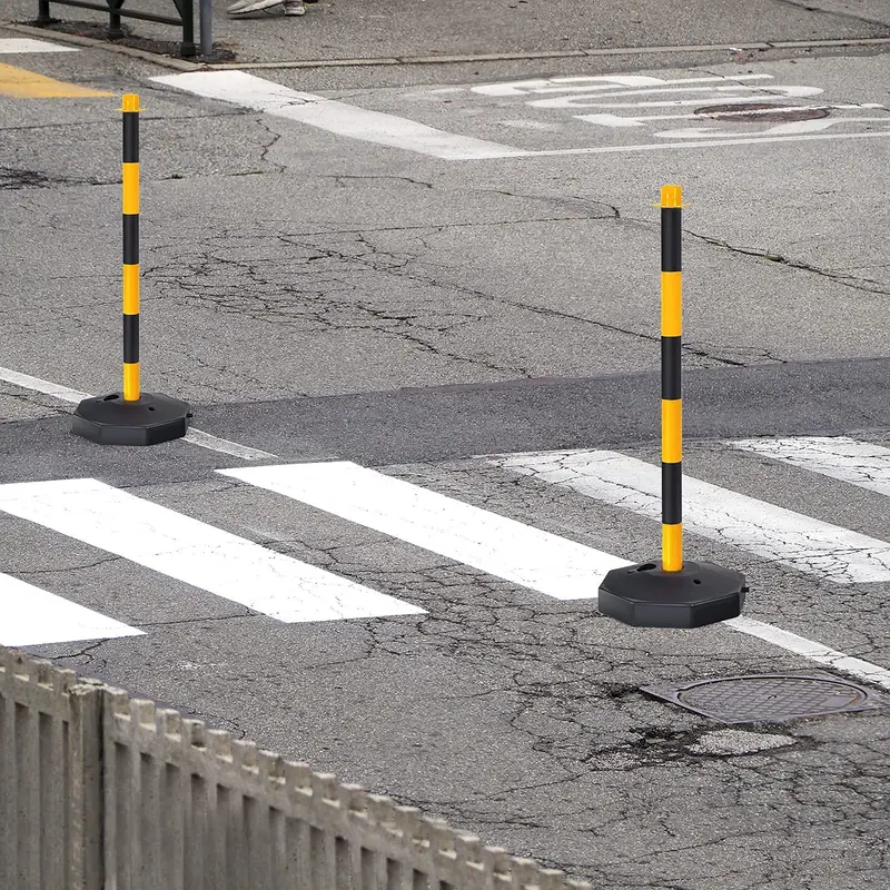 Six-Pack Traffic Delineator Posts with Octagonal Fillable Bases and 5-Foot Linked Chains (Black/Yellow) 2