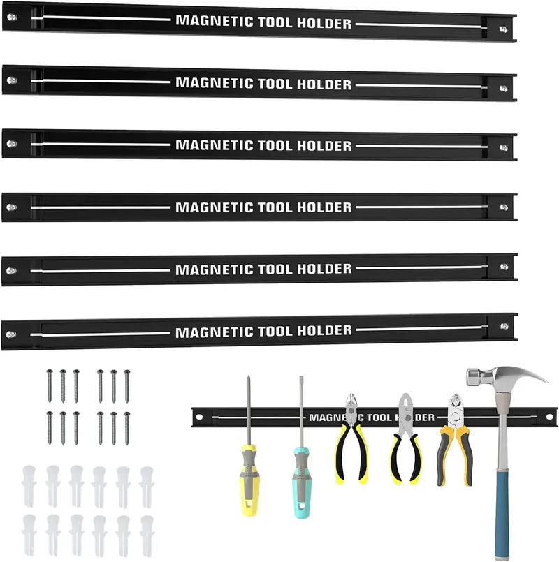 Six-Piece 18-Inch Magnetic Tool Holder Bars for Workshop Organization