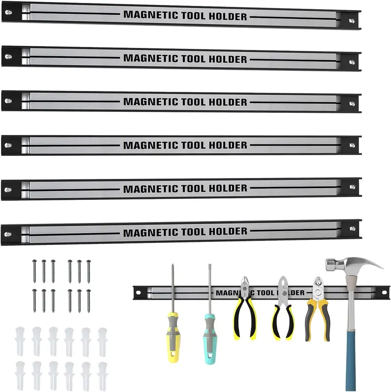 Six-Piece 18-Inch Magnetic Tool Holder Bars for Workshop Organization
