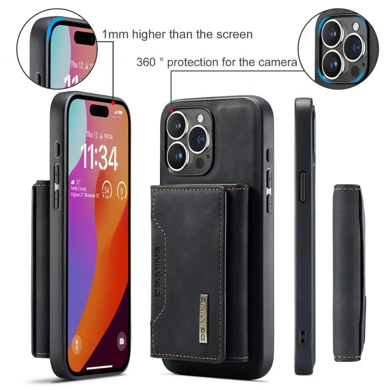 Sleek Black Executive Leather Wallet Case for iPhone