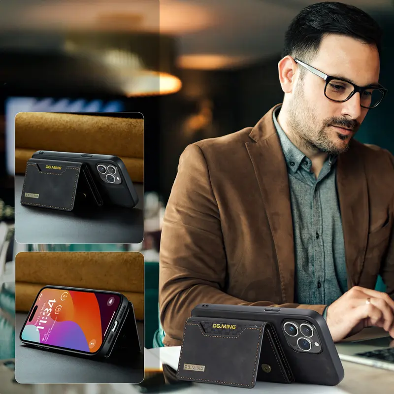 Sleek Black Executive Leather Wallet Case for iPhone