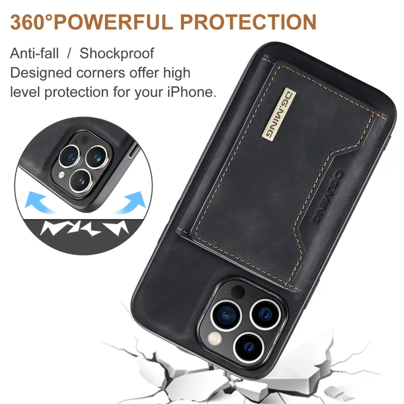 Sleek Black Executive Leather Wallet Case for iPhone