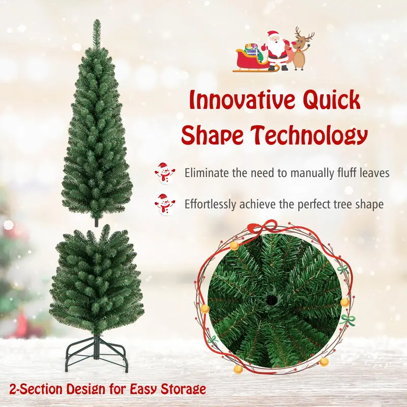 Slender Artificial Christmas Tree (5–8 ft) with Quick-Shape Technology