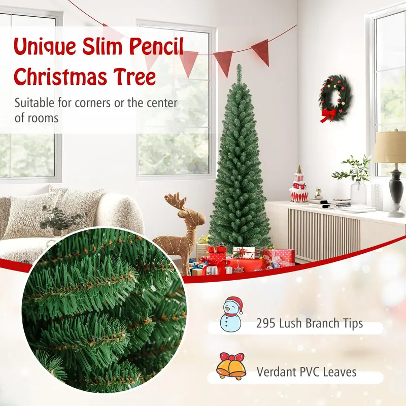 Slender Artificial Christmas Tree (5–8 ft) with Quick-Shape Technology