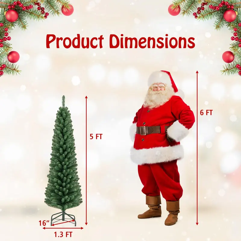 Slender Artificial Christmas Tree (5–8 ft) with Quick-Shape Technology