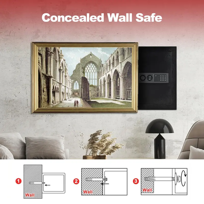 Slim 22-Inch Wall-Mounted Safe, Concealed In-Wall Security Box Fits Standard Stud Spacing
