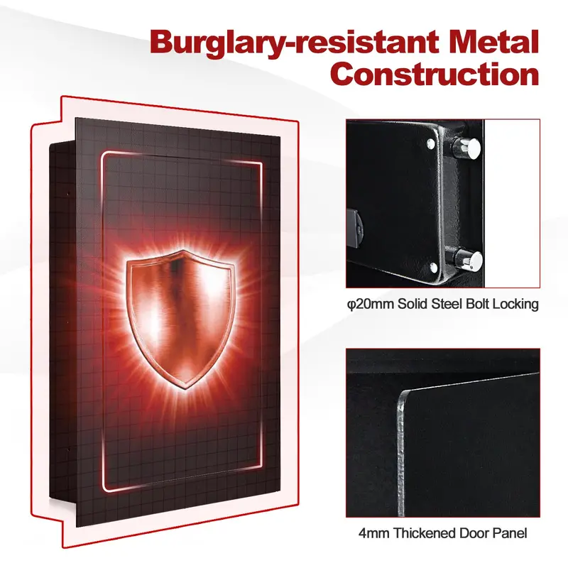 Slim 22-Inch Wall-Mounted Safe, Concealed In-Wall Security Box Fits Standard Stud Spacing