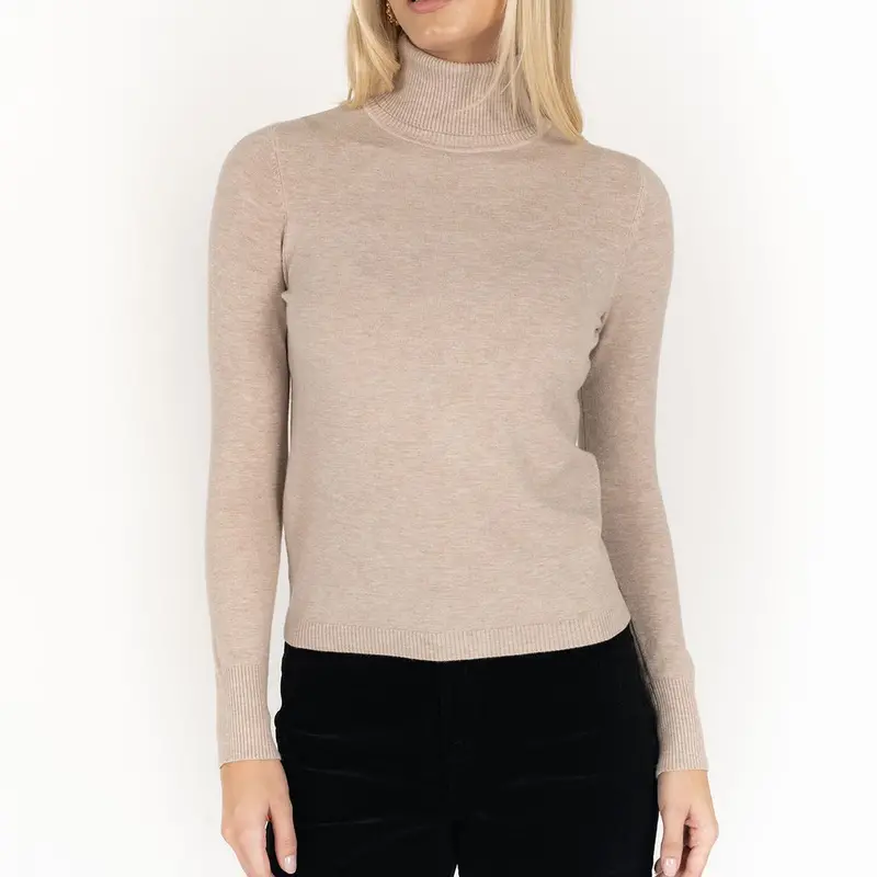 Slim-Fit Khaki Turtleneck Sweater – Long Sleeve Cotton Blend