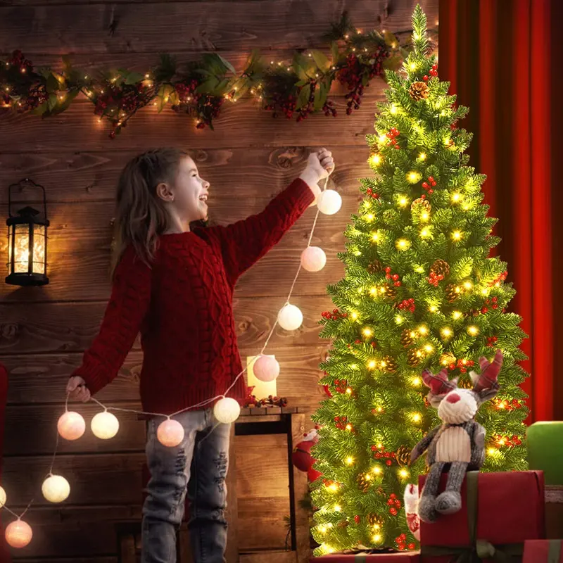 Slim Pre-Lit Pencil-Style Artificial Christmas Tree 2