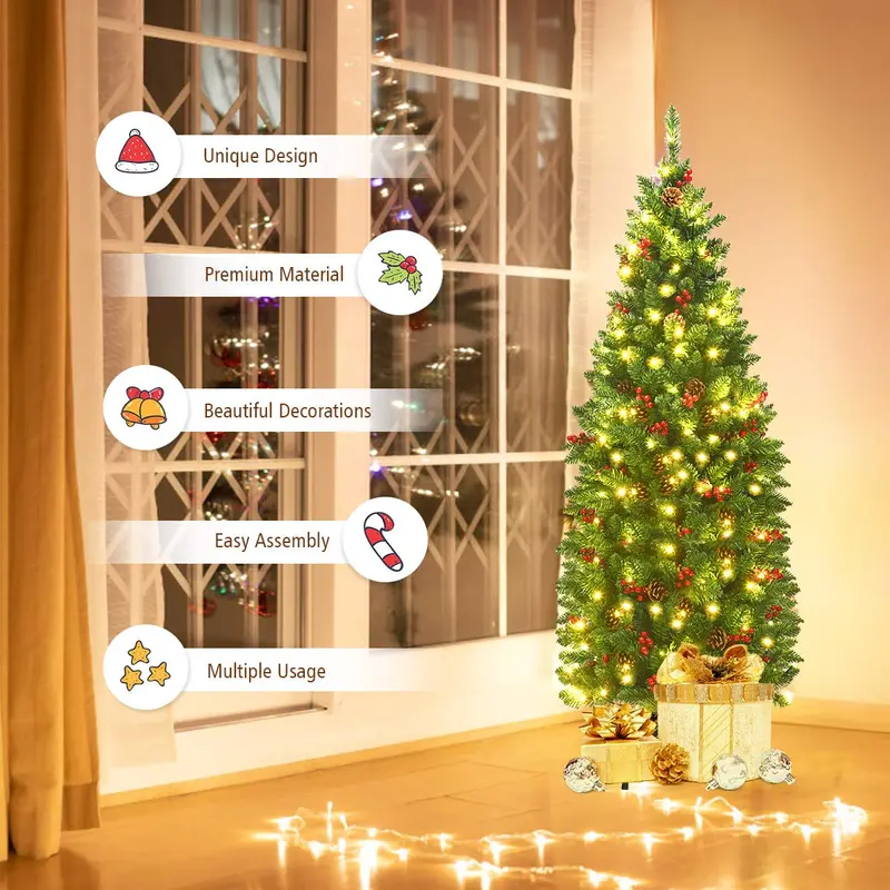 Slim Pre-Lit Pencil-Style Artificial Christmas Tree