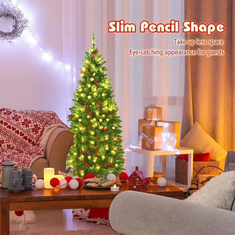 Slim Pre-Lit Pencil-Style Artificial Christmas Tree