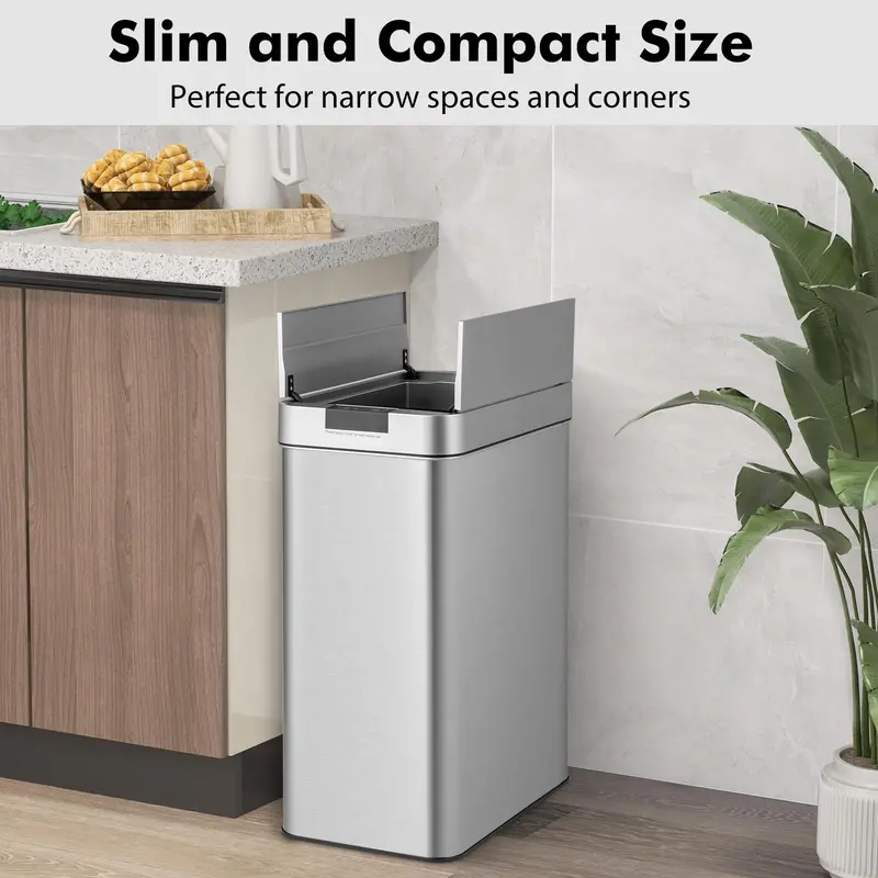 Slim Touchless Kitchen Trash Can – 13.2-Gallon Motion-Sensor Bin with Wing Lid & Smudge-Resistant Finish