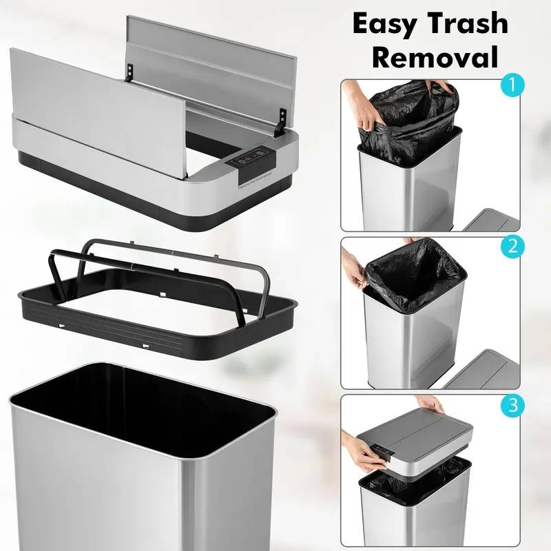 Slim Touchless Kitchen Trash Can – 13.2-Gallon Motion-Sensor Bin with Wing Lid & Smudge-Resistant Finish