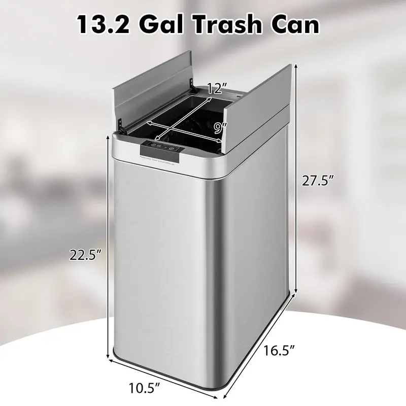 Slim Touchless Kitchen Trash Can – 13.2-Gallon Motion-Sensor Bin with Wing Lid & Smudge-Resistant Finish