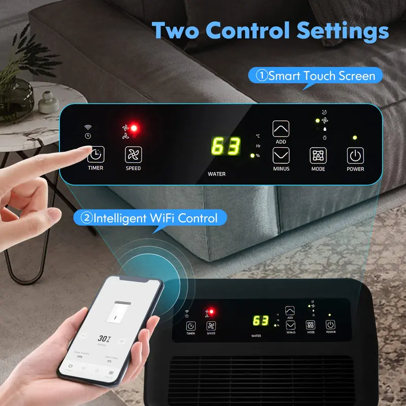 Smart 100-Pint Dehumidifier – Wi-Fi Enabled App Control, Alexa Compatibility & Coverage up to 5500 Sq. Ft.