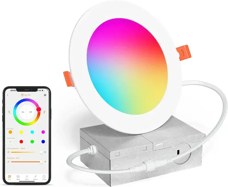 Smart 4-Inch RGBCW Recessed LED Downlight – 12W Color-Changing Canless Light with Junction Box