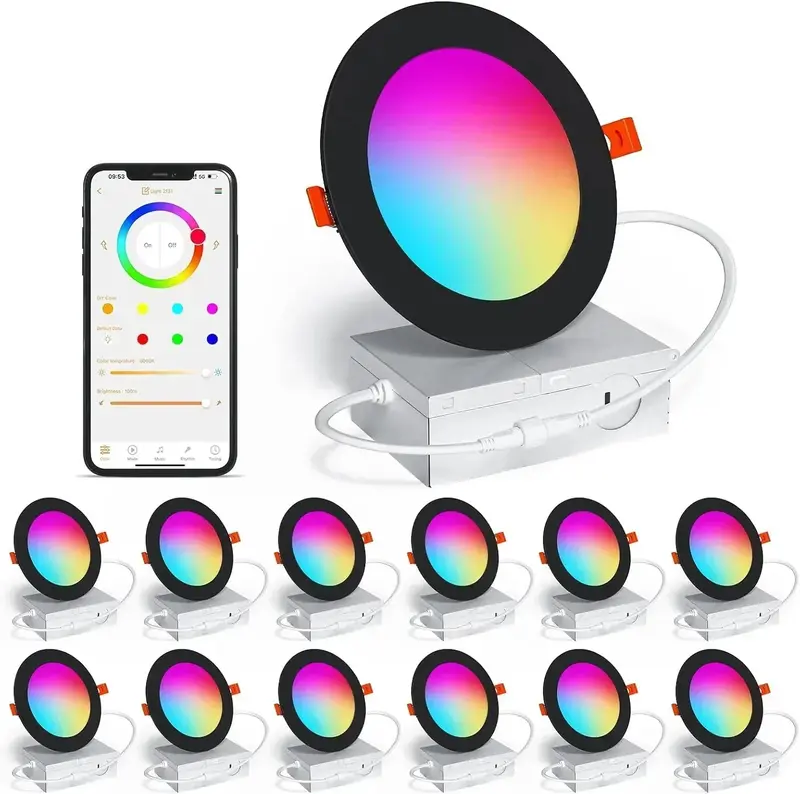 Smart 4-Inch RGBCW Recessed LED Downlight – 12W Color-Changing Canless Light with Junction Box 2