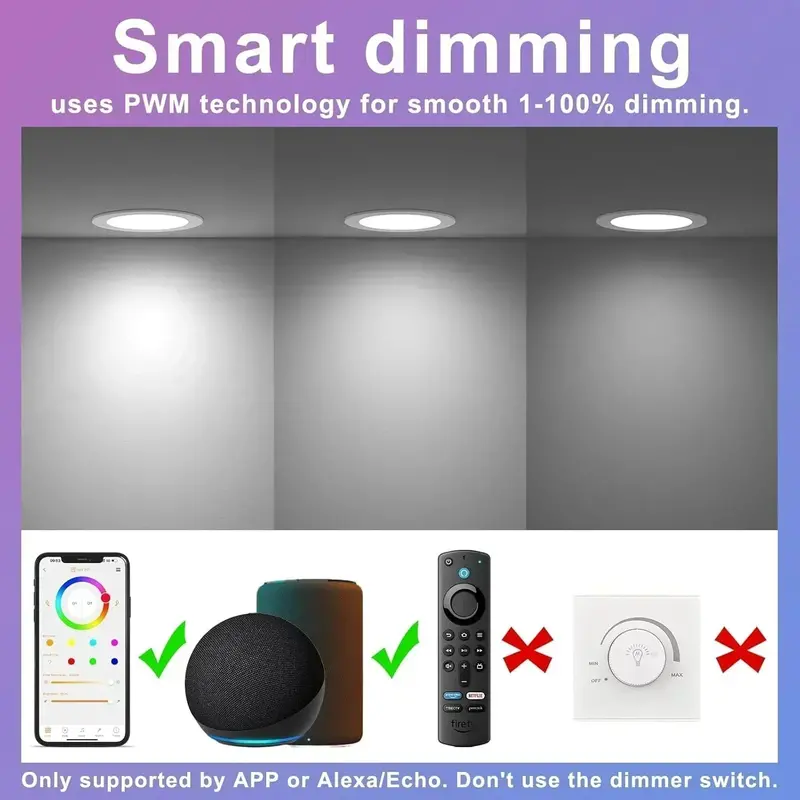 Smart 4-Inch RGBCW Recessed LED Downlight – 12W Color-Changing Canless Light with Junction Box