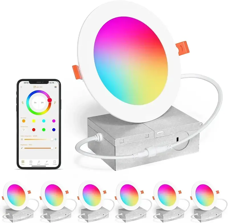 Smart 4-Inch RGBCW Recessed LED Downlight – 12W Color-Changing Canless Light with Junction Box