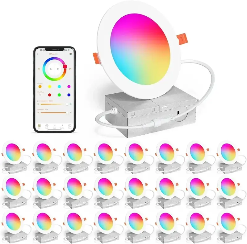 Smart 4-Inch RGBCW Recessed LED Downlight – 12W Color-Changing Canless Light with Junction Box